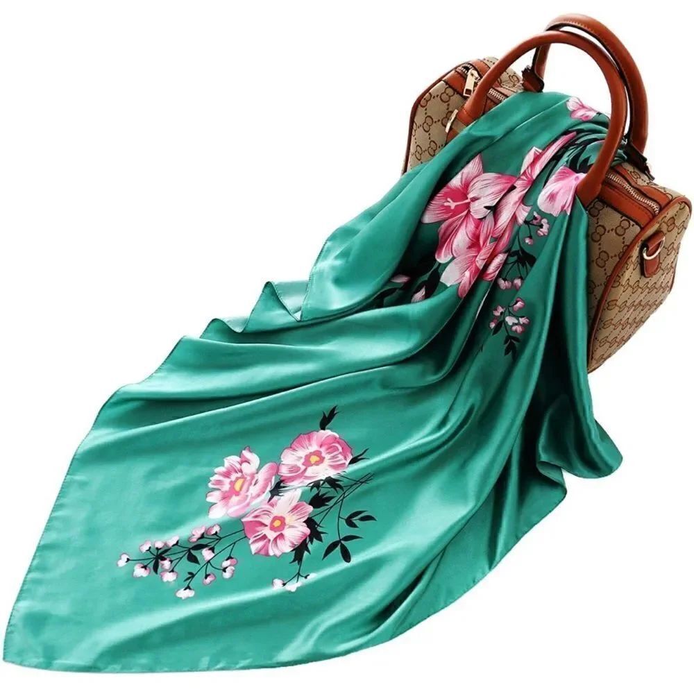 Green Floral Silky Scarf